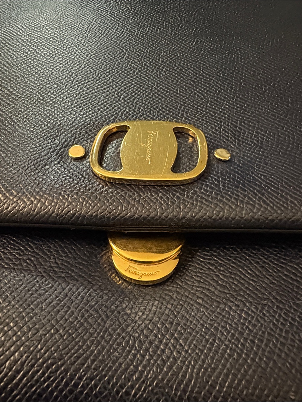 Salvatore Ferragamo Black Textured Leather Shoulder Bag with Gold Hardware - Picture 12 of 12